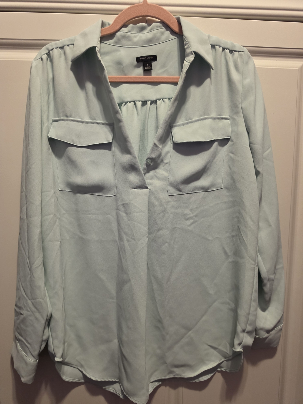Ann Taylor Light Mint Button-Front Blouse